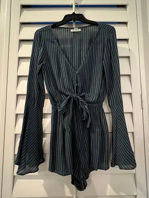 Striped Blue Romper thumbnail 1