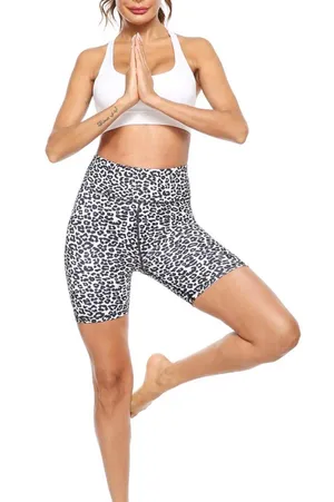 Black & White Leopard Print Biker Shorts thumbnail 1