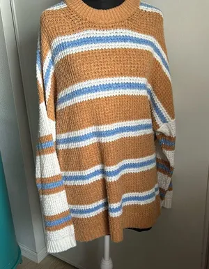 American Eagle Oversized Drop Shoulder Striped Fuzzy Cozy Knit Sweater thumbnail 8