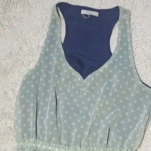 FreeBird sleeveless polka dot vneck mint green mini dress sz Medium thumbnail 2