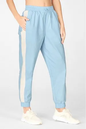 Fabletics Norah Track Pant Blue Cream Side Stripe Cotton Joggers Medium NWT thumbnail 1