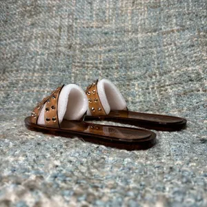 Chinese Laundry Charli Rhinestone Jelly Slide Sandals in Tan Vinyl/Stone 6 M thumbnail 3