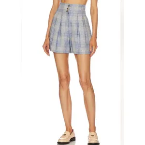 Veronica Beard Alicia Plaid High Rise Wool Linen Blend Shorts NWT Size 4 thumbnail 2