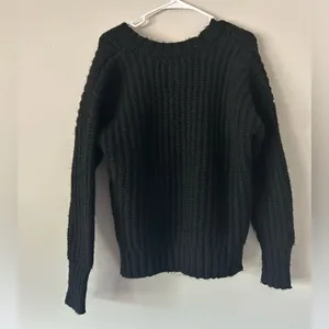 Aerie Thick Chunky Knit Black Oversized Crewneck Sweater Size XS Cozy Winter thumbnail 5