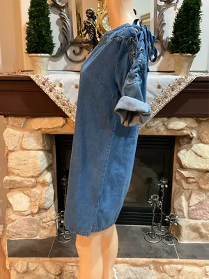 Anthropologie Maeve lace up shoulders denim dress thumbnail 7