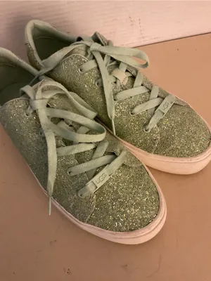 UGG women green sparkling Glitter leather Lace-Up Zilo Sneakers US 9 thumbnail 2