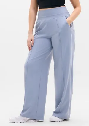 New Athleta M Venice Track Stripe Wide Leg Pant Storm Blue White Medium Regular thumbnail 1