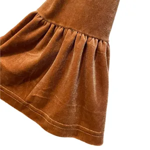 Very J Velvet Mini Dress Copper Brown Boho Bell Sleeve Mock‎ Neck Womens Large thumbnail 4