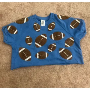 Queen of Sparkles Royal & Brown Fuzzy Football S Set Sweatshirt And Shorts BYU thumbnail 3