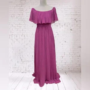 Luxxel Purple Pleated Maxi Off Shoulder Dress Size Medium thumbnail 2