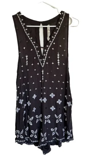 Intimately Free People Black Tank Flowy Cut Out V Neck‎ Sequin Romper X Small thumbnail 1