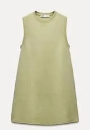 Zara Knit Mini Dress Women Small Sage Green A-Line Sleeveless Crew Neck 5536/053 thumbnail 1