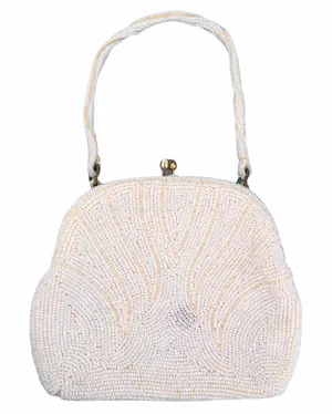 Vintage 50s 60s Beaded Handbag Styled By Simon Cream White thumbnail 1
