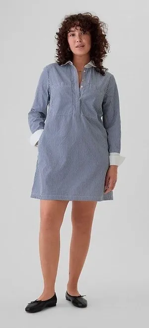 Gap Women's Organic Cotton Mini Shirt Dress Blue Stripe Size S thumbnail 1