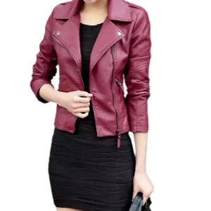 Leather Moto Jacket Boutique (Faux Leather) S Coat Alt Fash Zip Snap Maroon Red thumbnail 4