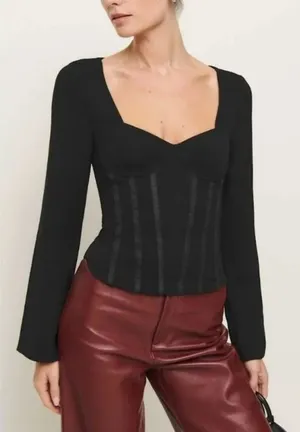 Reformation Amina long-sleeve corset top in black 0 thumbnail 1