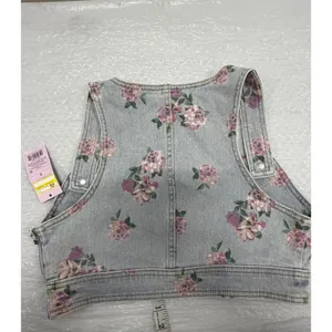 Wild Fable Floral‎ Denim Corset Crop Top Light Wash Purple Pink Small NWT thumbnail 6