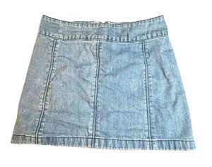 Free People Light Wash Denim Mini Skirt‎ Blue Cotton Back Zip Size 6 OB486618 thumbnail 1