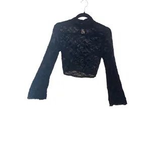 Womens Lace Crop Top Small Black Bell Sleeve Mock Neck Goth Whimsigoth‎ Festival thumbnail 5