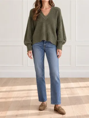 Elan Olive Green Wool Fox Blend Sweater Medium V Neck Balloon Sleeve Oversized thumbnail 9