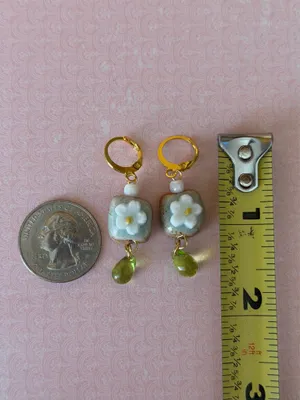 Handmade ceramic cute flower boho retro fairy dangle earrings 🌵🌺🌞💚 thumbnail 7