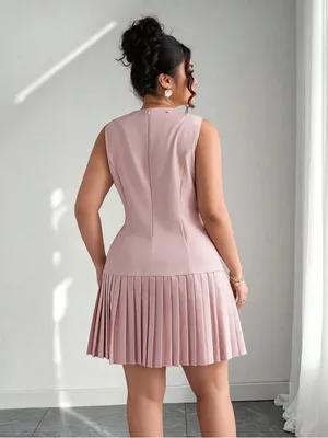 SHEIN Curve Pink Pleated Drop Waist Mini Dress Plus Size 1XL Sleeveless thumbnail 2