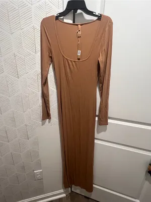 NWT SKIMS Soft Lounge Scoop Neck Maxi Dress - Camel thumbnail 16