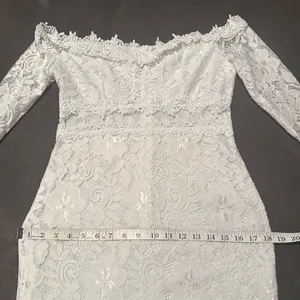 White Floral Lace Long Sleeve Off the Shoulder BodyCon Party Dress Size M *READ thumbnail 6