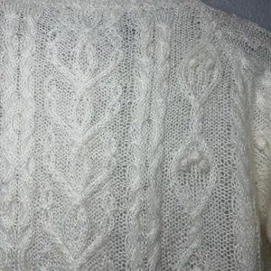 VTG Express Tricot Womens Size‎ S Handknit Mohair Wool Cable Knit Sweater Ivory thumbnail 10