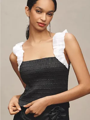 ANTHRO MAEVE Smocked Tank with White Ruffle Sleeves thumbnail 1