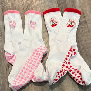 Non-Slip Heart Socks - Pink and Red Bows and Cherries thumbnail 1