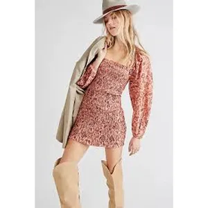 FREE PEOPLE Smock it to Me Mini Dress Puff Sleeve BOHO PRAIRIE FEMININE Size L thumbnail 8
