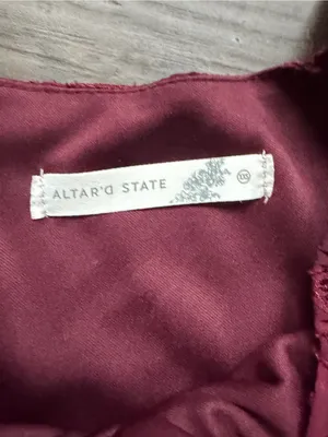 Altar'd State Burgundy Long-Sleeve Ruffle Tiered Romper thumbnail 2
