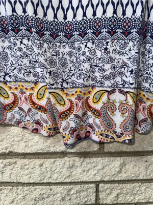Cato Grey Raglan Mixed-Print Long Sleeve Top with Navy and Yellow Accents thumbnail 7