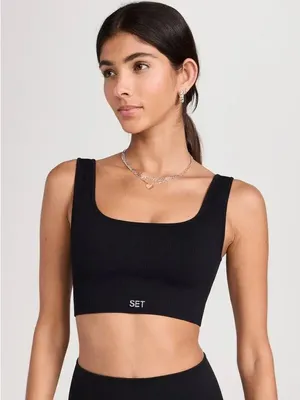 SET Active Sculptflex Box Cut Sports Bra ribbed onyx square neck workout thumbnail 1