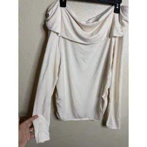 Reformation Florentina Knit Top Horchata Off Shoulder Long Sleeve size XL Cream thumbnail 8