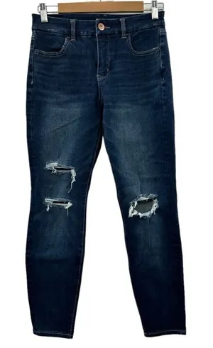 American Eagle Dark Wash Mid Rise Curvy Jegging Distressed Jeans Size‎ 4 Short thumbnail 1
