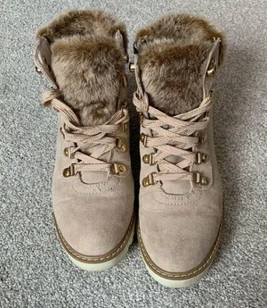 Ana Nelson Fur Lace Up Boots Hiking Sherpa Cream Beige Memory Foam Size 7.5 8 thumbnail 8