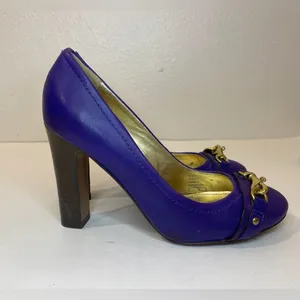 Coach Desaree Purple Bock‎ Heel Pumps Gold Hook Buckle Accent Heels Size 6 B thumbnail 4