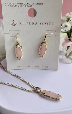 Kendra Scott Eva 14K Gold Over Brass Drop Earrings & Necklace-Rose Quartz thumbnail 1