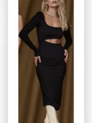 12th Tribe Fired Up Black Ribbed Cutout Maxi Dress Small $125 thumbnail 4