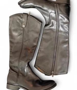 NWT Frye Melissa Button Back Zip Black Leather Riding Boots Women’s Size 8 thumbnail 1