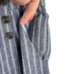Ci Sono Linen Blue White Pinstriped Beachy Coastal High Rise‎ Pull On Pants Sz M thumbnail 3