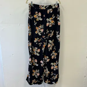 Who What Wear Floral Wide Leg Pants‎ Black Pink Orange Sz M Elastic Waist Belted thumbnail 2