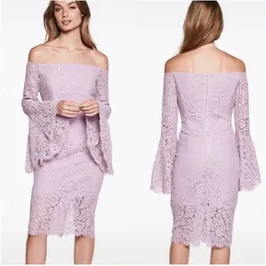 Bardot Solange Lilac Lace Midi Dress Off Shoulder Bell Sleeve NWT Size 4 thumbnail 7