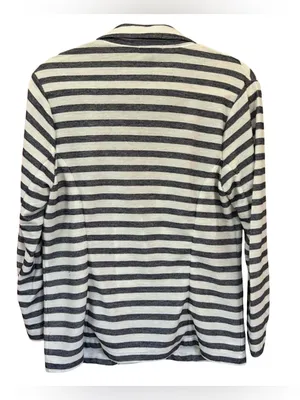 GAP horizontal Striped academia Blazer Navy White Knit Nautical Preppy Work M thumbnail 2