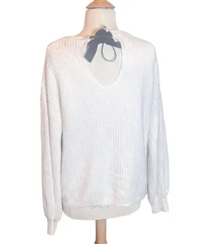 A New Day White Chunky Knit Sweater with Keyhole & Black Velvet Tie on Back thumbnail 3