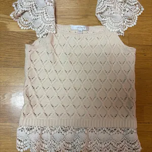 Flat White Crochet Lace Coastal Cowgirl Bohemian Fisherman Flutter Sleeve Top S thumbnail 2