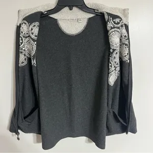 Croft Barrow Size Large Gray Snowflake Embroidered Fleece‎ Zip Front Vest thumbnail 10