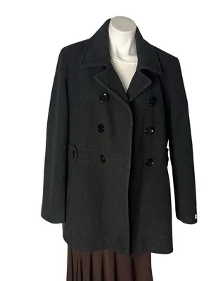 CALVIN KLEIN Charcoal Wool Blend Double Breasted Pea Coat Womens Size 14 thumbnail 3